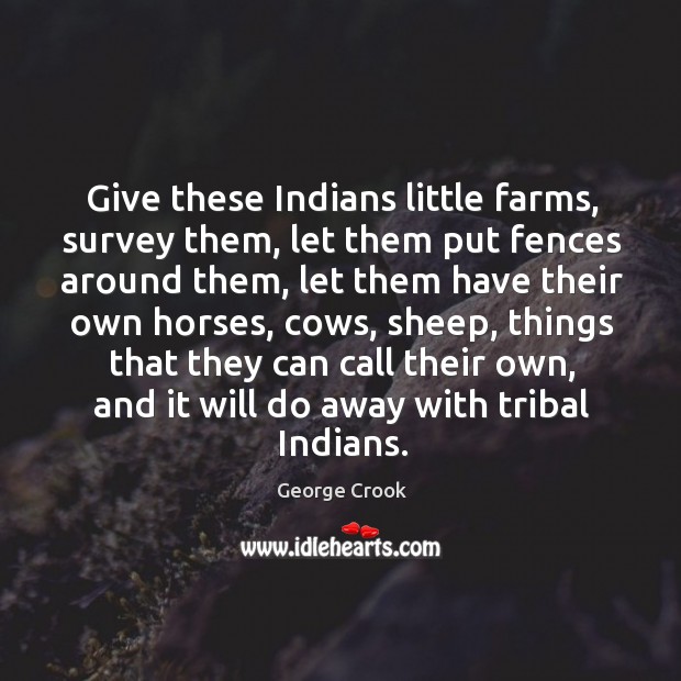 Give these indians little farms, survey them, let them put fences around them, let them have their own horses George Crook Picture Quote
