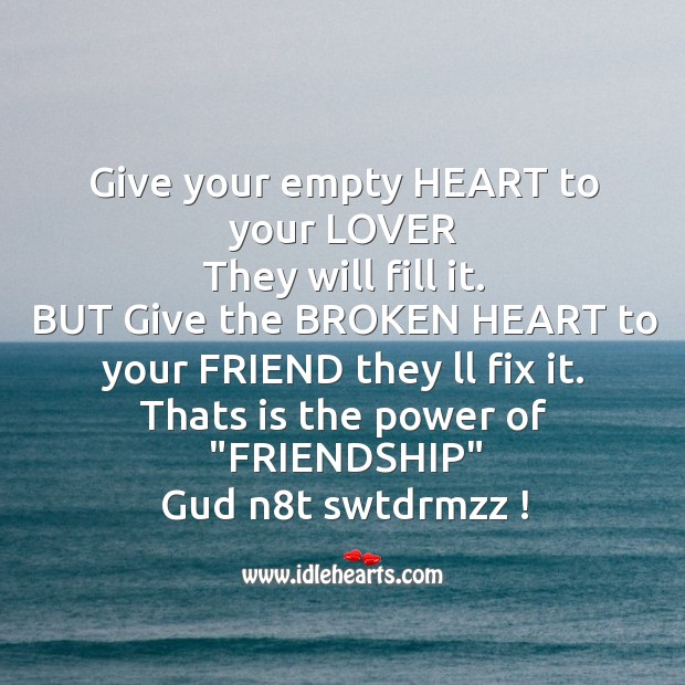 Give your empty heart to your lover Good Night Quotes Image
