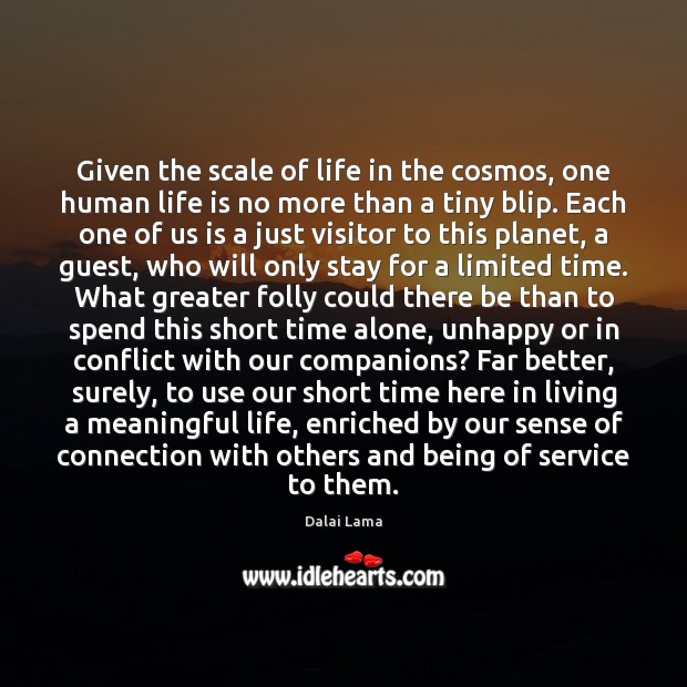 Given the scale of life in the cosmos, one human life is 