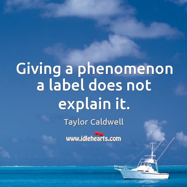 Giving a phenomenon a label does not explain it. Taylor Caldwell Picture Quote