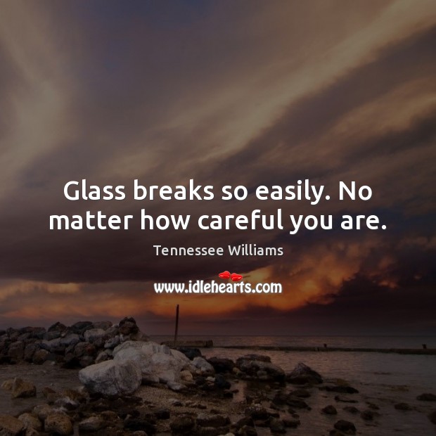 Glass breaks so easily. No matter how careful you are. Tennessee Williams Picture Quote