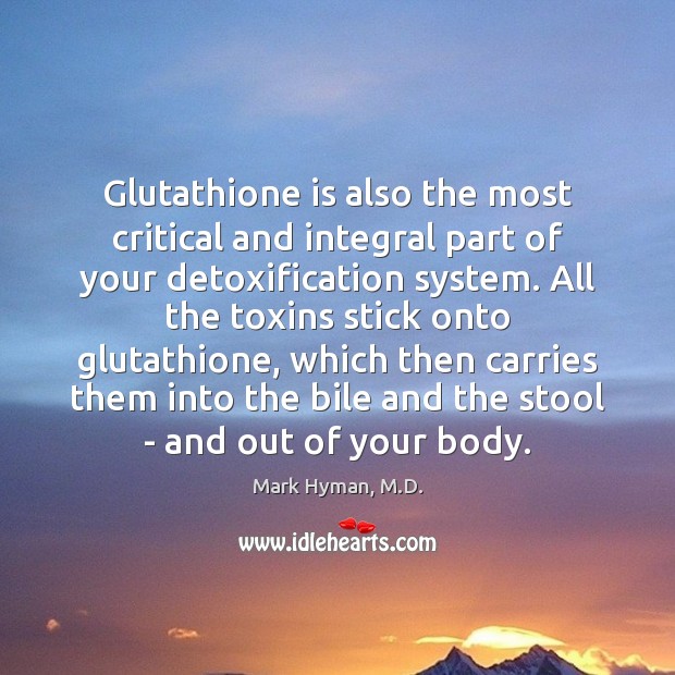 Glutathione is also the most critical and integral part of your detoxification Mark Hyman, M.D. Picture Quote
