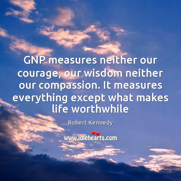 GNP measures neither our courage, our wisdom neither our compassion. It measures Image