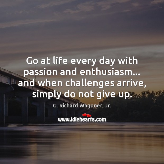 Go at life every day with passion and enthusiasm… and when challenges Don’t Give Up Quotes Image