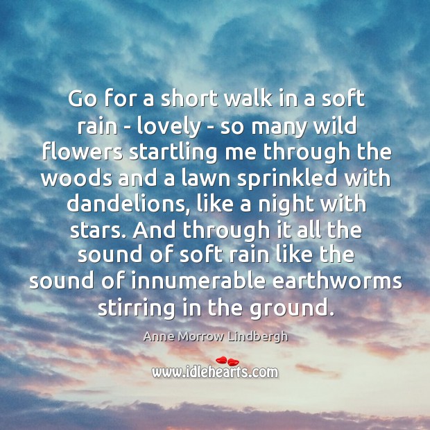 Go for a short walk in a soft rain – lovely – Anne Morrow Lindbergh Picture Quote