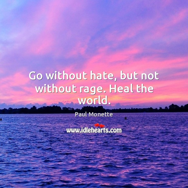Go without hate, but not without rage. Heal the world. Paul Monette Picture Quote