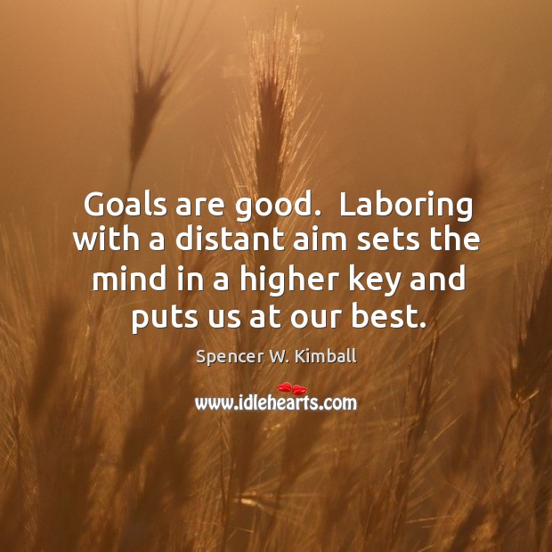 Goals are good.  Laboring with a distant aim sets the mind in Spencer W. Kimball Picture Quote