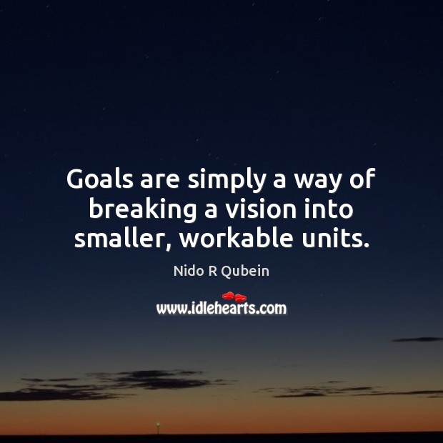 Goals are simply a way of breaking a vision into smaller, workable units. Nido R Qubein Picture Quote