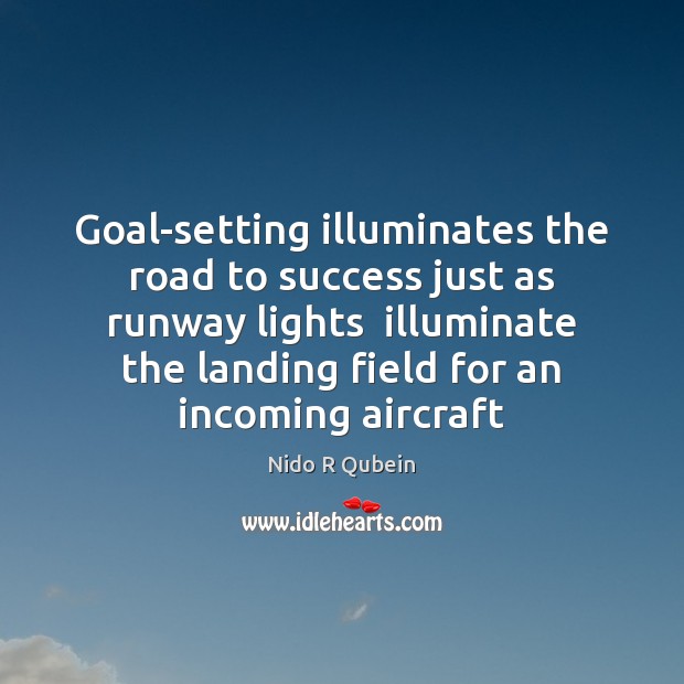 Goal-setting illuminates the road to success just as runway lights  illuminate the Image