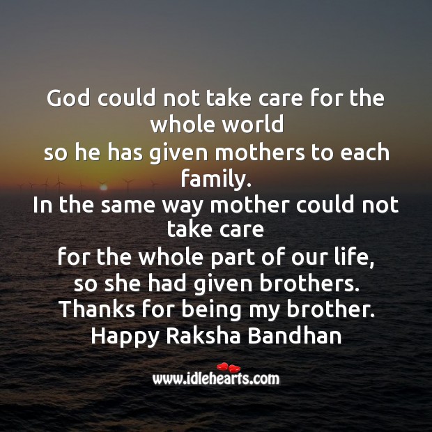 God could not take care for the whole world Raksha Bandhan Quotes Image