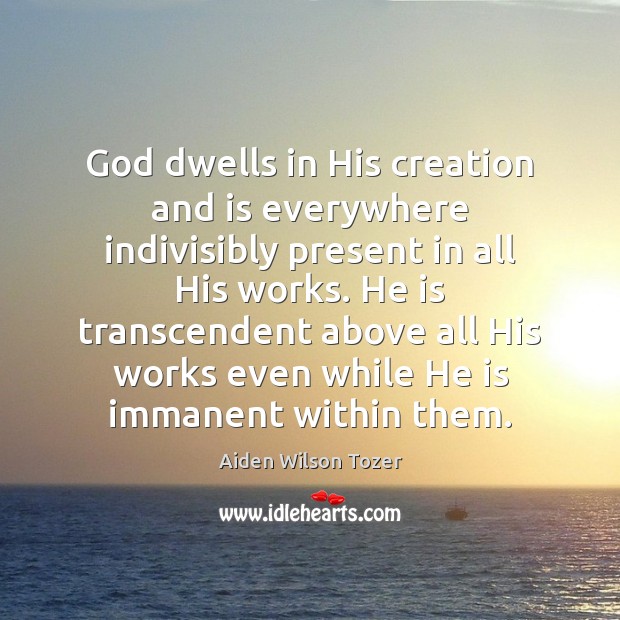 God dwells in His creation and is everywhere indivisibly present in all Aiden Wilson Tozer Picture Quote