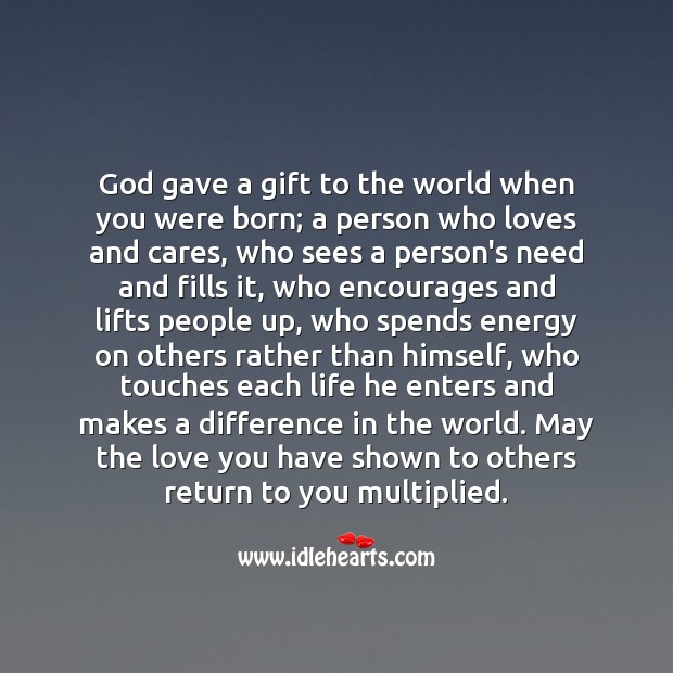 God gave a gift to the world when you were born. Happy birthday. Inspirational Birthday Messages Image