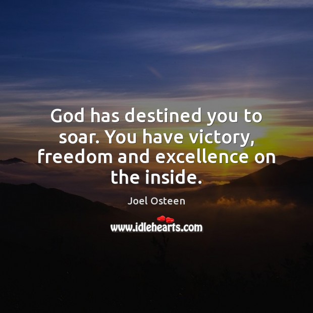 God has destined you to soar. You have victory, freedom and excellence on the inside. Joel Osteen Picture Quote