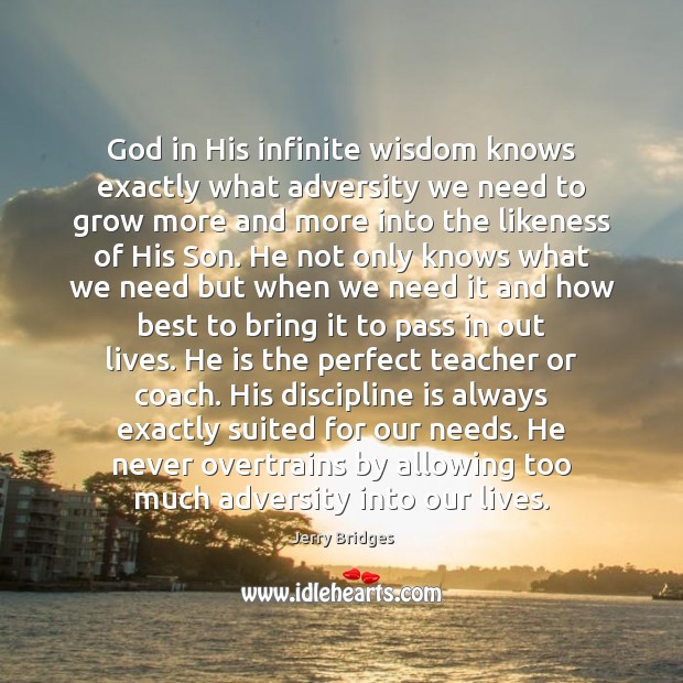 God in His infinite wisdom knows exactly what adversity we need to Jerry Bridges Picture Quote