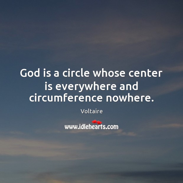 God is a circle whose center is everywhere and circumference nowhere. Voltaire Picture Quote