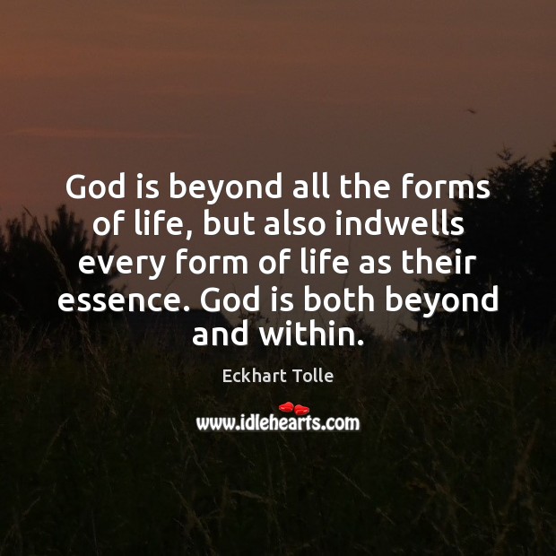 God is beyond all the forms of life, but also indwells every Eckhart Tolle Picture Quote