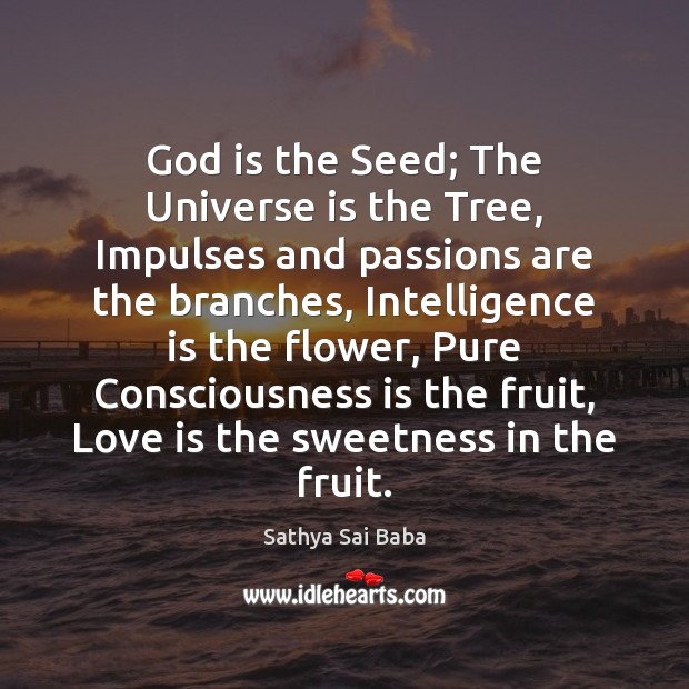 God is the Seed; The Universe is the Tree, Impulses and passions Sathya Sai Baba Picture Quote