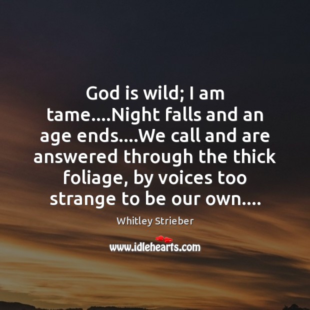 God is wild; I am tame….Night falls and an age ends…. 