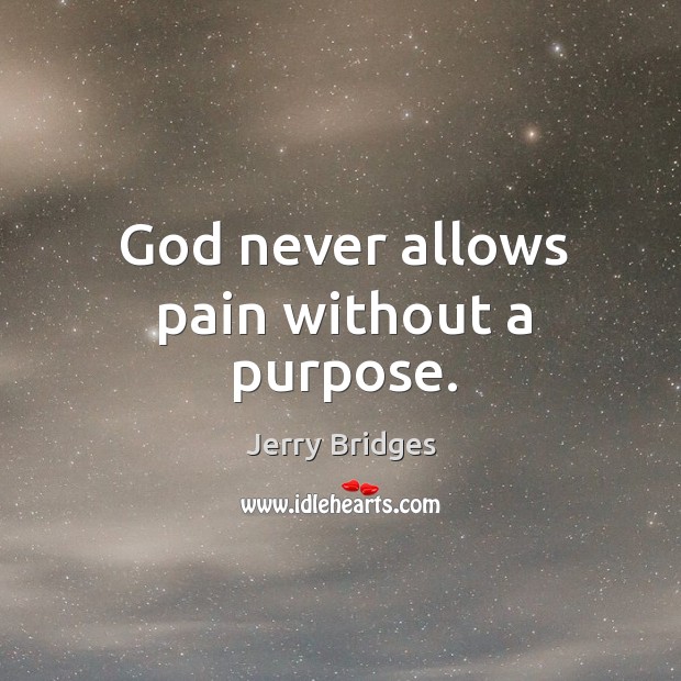 God never allows pain without a purpose. Jerry Bridges Picture Quote