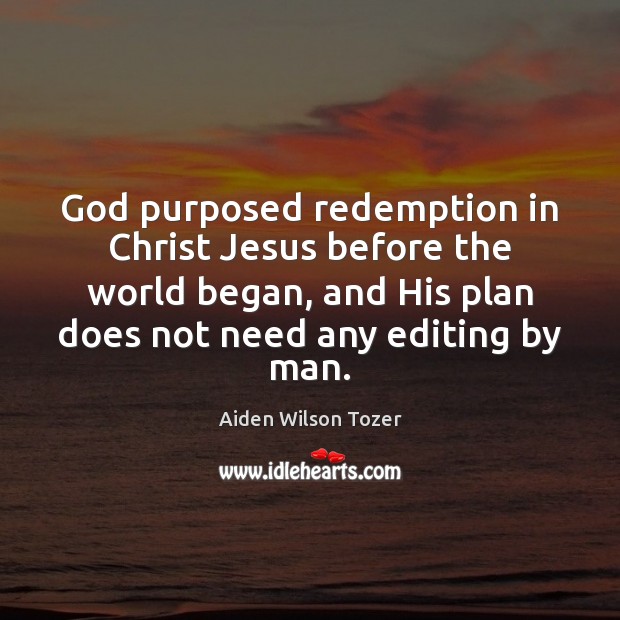 God purposed redemption in Christ Jesus before the world began, and His Aiden Wilson Tozer Picture Quote
