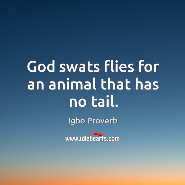 God swats flies for an animal that has no tail. Image