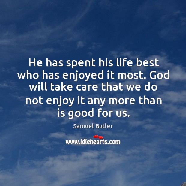 God will take care that we do not enjoy it any more than is good for us. Samuel Butler Picture Quote