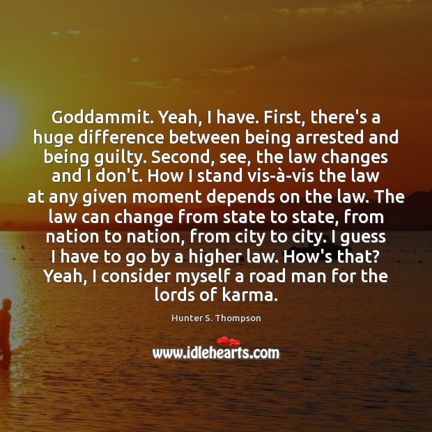 Goddammit. Yeah, I have. First, there’s a huge difference between being arrested Hunter S. Thompson Picture Quote