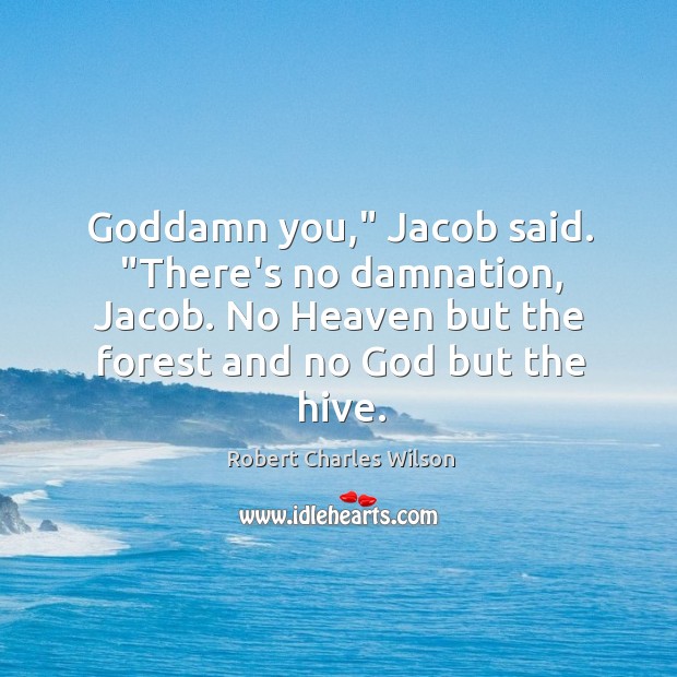 Goddamn you,” Jacob said. “There’s no damnation, Jacob. No Heaven but the Robert Charles Wilson Picture Quote