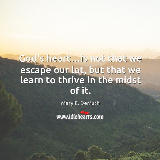 God’s heart…is not that we escape our lot, but that we Mary E. DeMuth Picture Quote