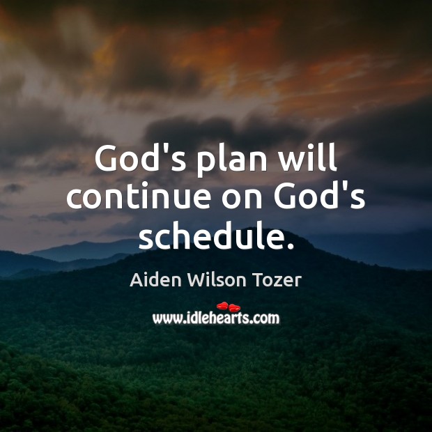God’s plan will continue on God’s schedule. Aiden Wilson Tozer Picture Quote