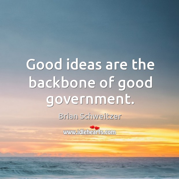 Good ideas are the backbone of good government. Brian Schweitzer Picture Quote