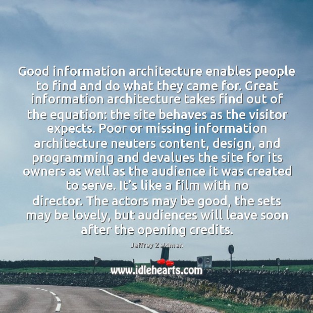 Good information architecture enables people to find and do what they came Jeffrey Zeldman Picture Quote