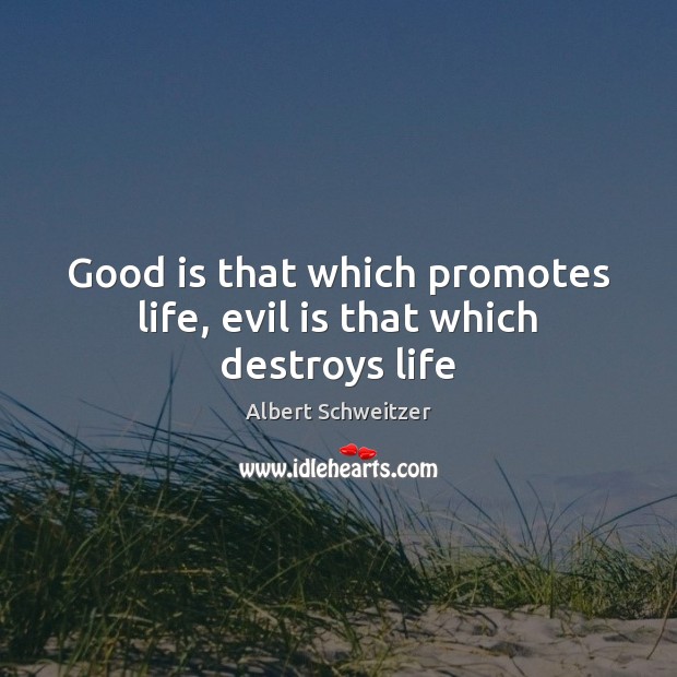 Good is that which promotes life, evil is that which destroys life Albert Schweitzer Picture Quote