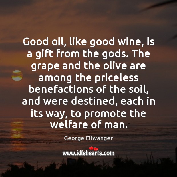 Good oil, like good wine, is a gift from the Gods. The Gift Quotes Image