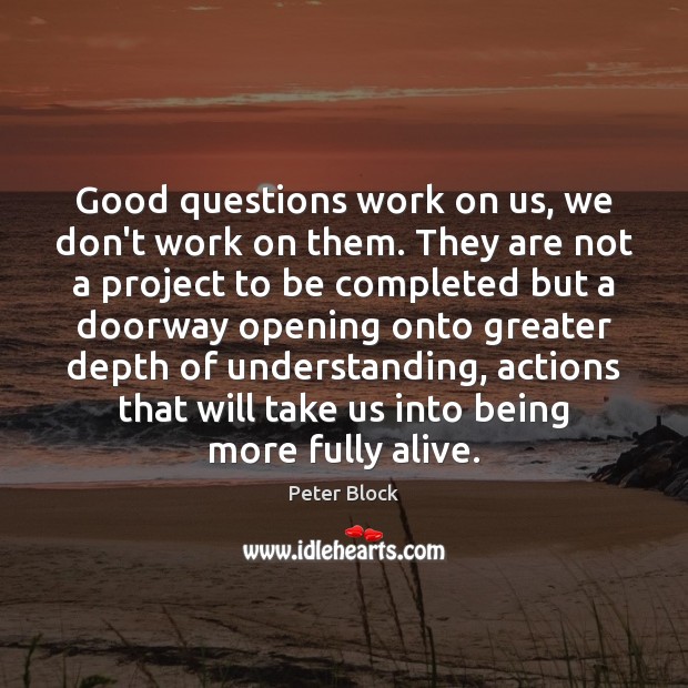Good questions work on us, we don’t work on them. They are Peter Block Picture Quote