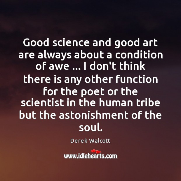 Good science and good art are always about a condition of awe … Derek Walcott Picture Quote