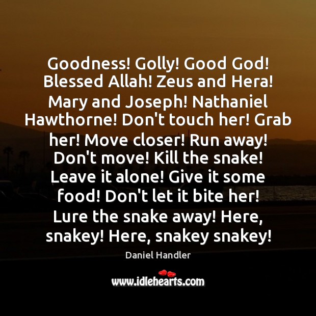 Goodness! Golly! Good God! Blessed Allah! Zeus and Hera! Mary and Joseph! Daniel Handler Picture Quote