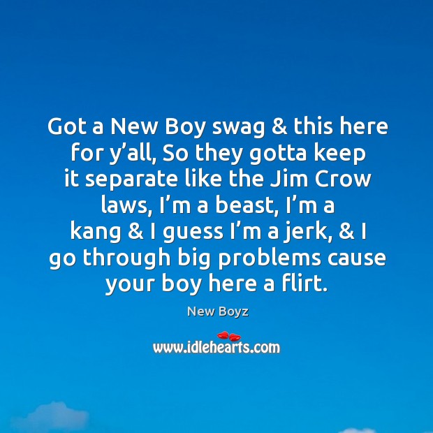 Got a new boy swag & this here for y’all, so they gotta keep it separate like the jim crow laws. New Boyz Picture Quote