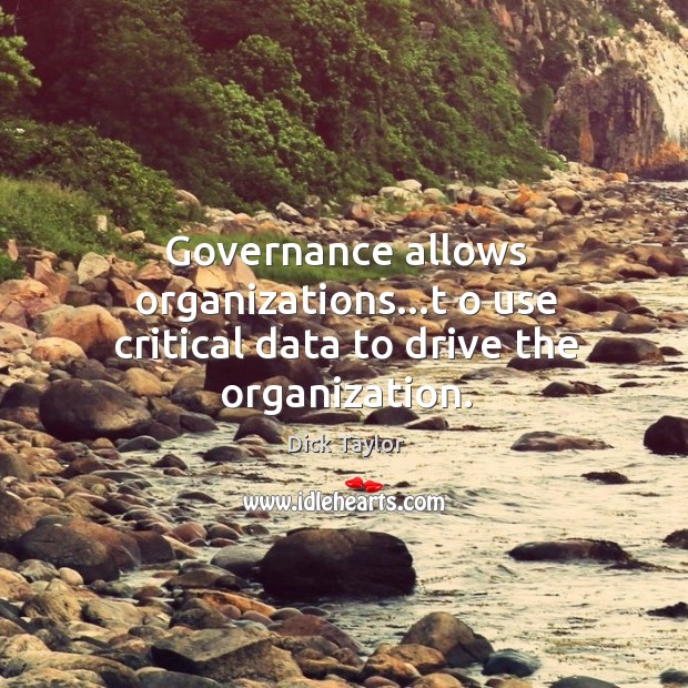 Governance allows organizations…t o use critical data to drive the organization. Dick Taylor Picture Quote