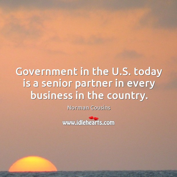 Government in the u.s. Today is a senior partner in every business in the country. Norman Cousins Picture Quote