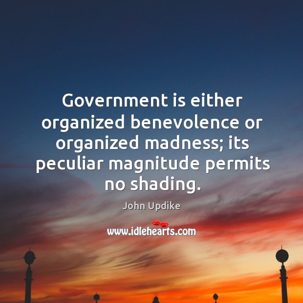 Government is either organized benevolence or organized madness; its peculiar magnitude permits no shading. Image