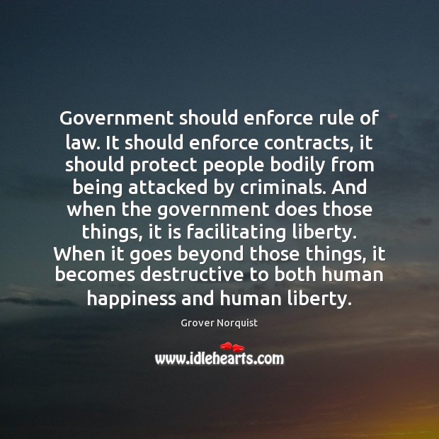 Government should enforce rule of law. It should enforce contracts, it should Grover Norquist Picture Quote