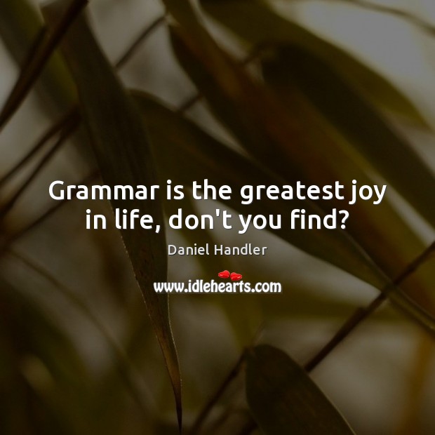 Grammar is the greatest joy in life, don’t you find? Daniel Handler Picture Quote