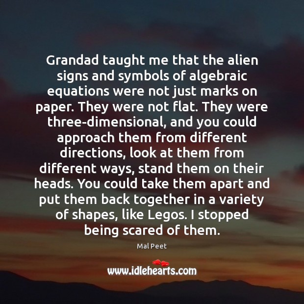 Grandad taught me that the alien signs and symbols of algebraic equations Mal Peet Picture Quote