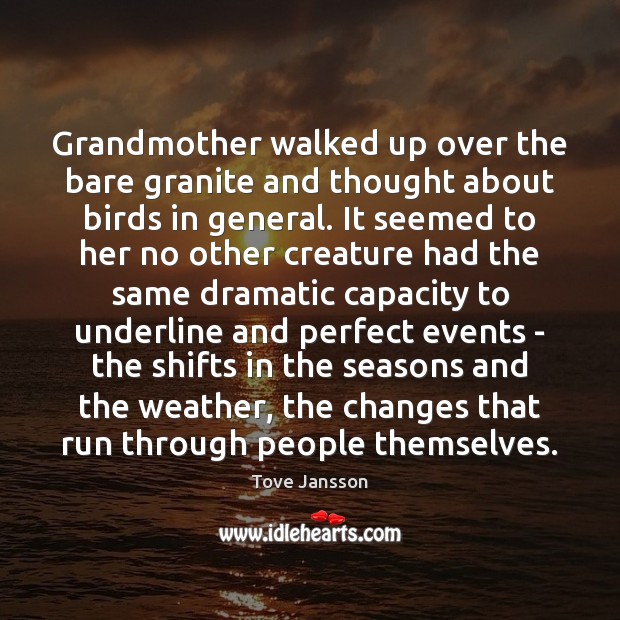 Grandmother walked up over the bare granite and thought about birds in Tove Jansson Picture Quote