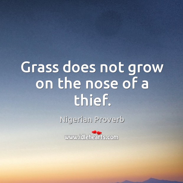 Grass does not grow on the nose of a thief. Nigerian Proverbs Image