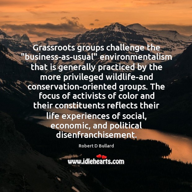 Grassroots groups challenge the “business-as-usual” environmentalism that is generally practiced by the Image