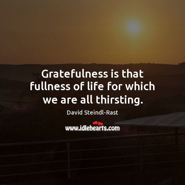 Gratefulness is that fullness of life for which we are all thirsting. Image