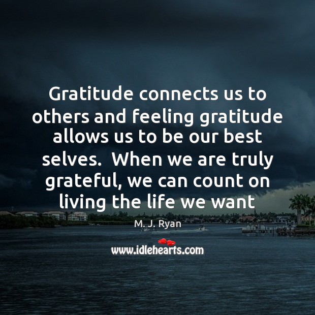 Gratitude connects us to others and feeling gratitude allows us to be M. J. Ryan Picture Quote