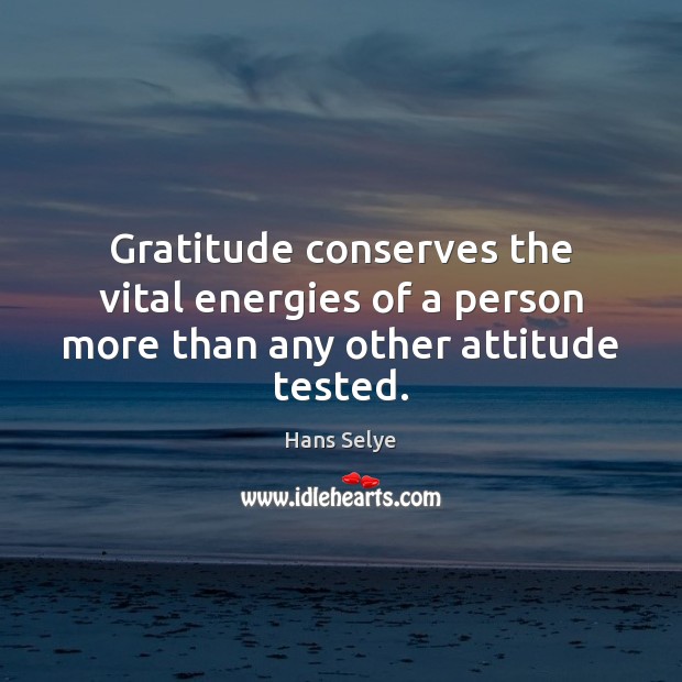 Gratitude conserves the vital energies of a person more than any other attitude tested. Hans Selye Picture Quote